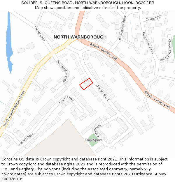 SQUIRRELS, QUEENS ROAD, NORTH WARNBOROUGH, HOOK, RG29 1BB: Location map and indicative extent of plot