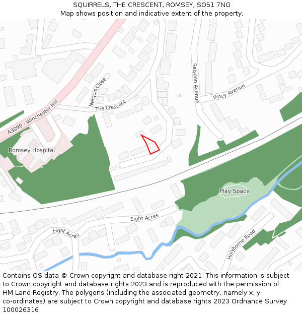 SQUIRRELS, THE CRESCENT, ROMSEY, SO51 7NG: Location map and indicative extent of plot
