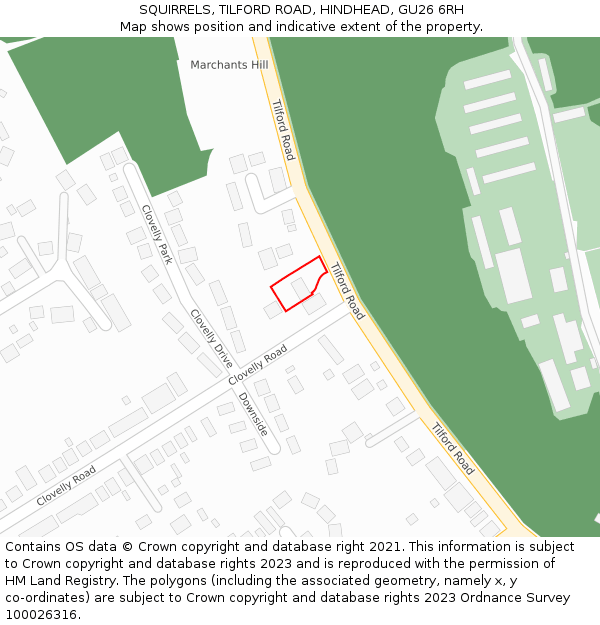 SQUIRRELS, TILFORD ROAD, HINDHEAD, GU26 6RH: Location map and indicative extent of plot