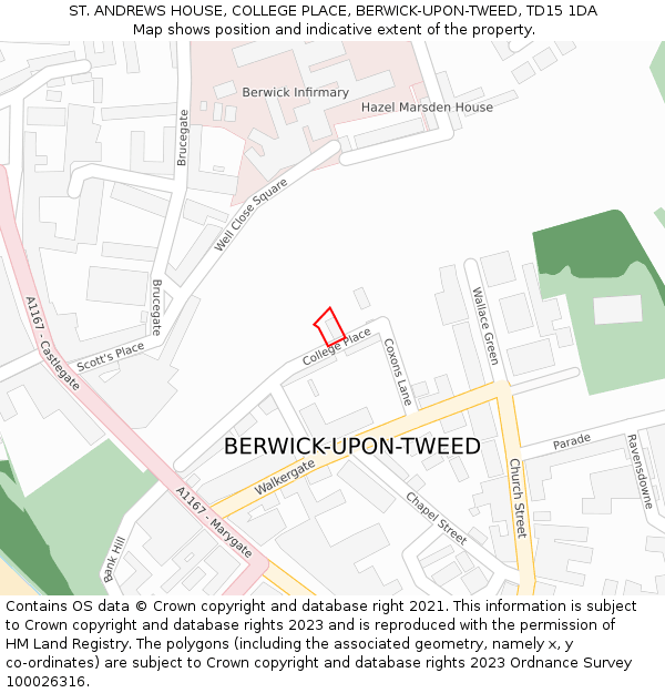 ST. ANDREWS HOUSE, COLLEGE PLACE, BERWICK-UPON-TWEED, TD15 1DA: Location map and indicative extent of plot