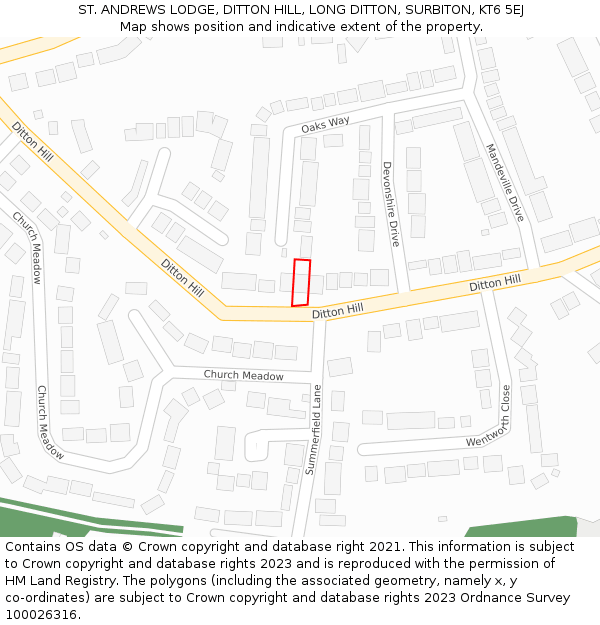 ST. ANDREWS LODGE, DITTON HILL, LONG DITTON, SURBITON, KT6 5EJ: Location map and indicative extent of plot