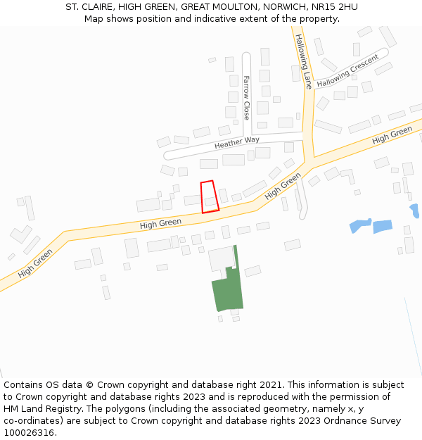 ST. CLAIRE, HIGH GREEN, GREAT MOULTON, NORWICH, NR15 2HU: Location map and indicative extent of plot
