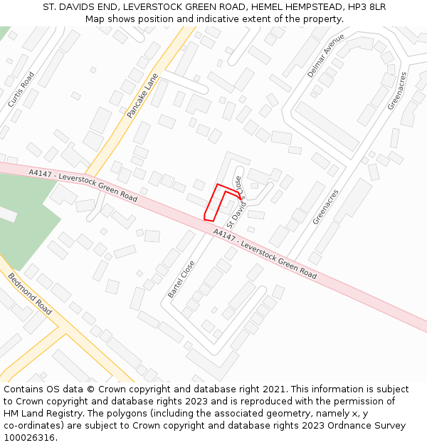 ST. DAVIDS END, LEVERSTOCK GREEN ROAD, HEMEL HEMPSTEAD, HP3 8LR: Location map and indicative extent of plot
