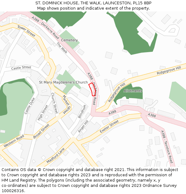 ST. DOMINICK HOUSE, THE WALK, LAUNCESTON, PL15 8BP: Location map and indicative extent of plot