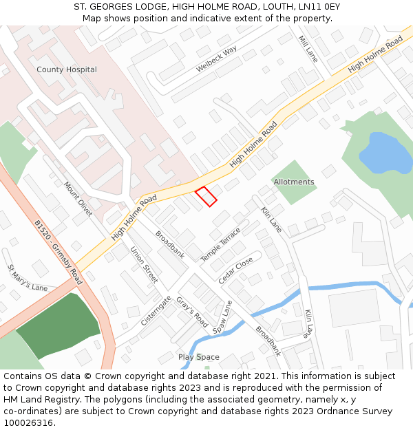 ST. GEORGES LODGE, HIGH HOLME ROAD, LOUTH, LN11 0EY: Location map and indicative extent of plot