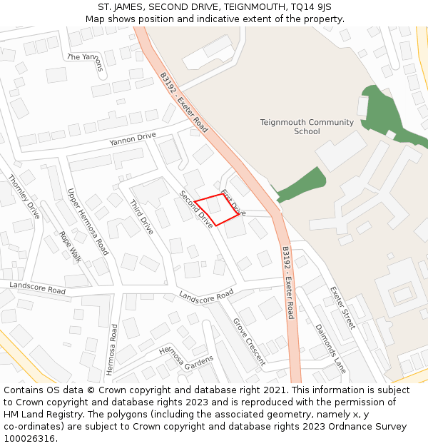 ST. JAMES, SECOND DRIVE, TEIGNMOUTH, TQ14 9JS: Location map and indicative extent of plot