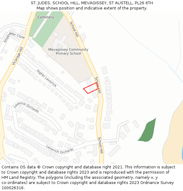 ST. JUDES, SCHOOL HILL, MEVAGISSEY, ST AUSTELL, PL26 6TH: Location map and indicative extent of plot