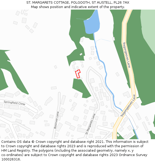 ST. MARGARETS COTTAGE, POLGOOTH, ST AUSTELL, PL26 7AX: Location map and indicative extent of plot