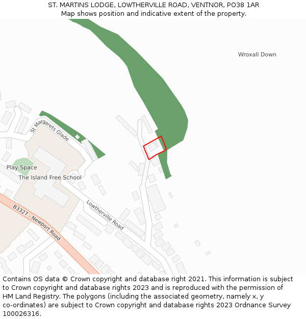 ST. MARTINS LODGE, LOWTHERVILLE ROAD, VENTNOR, PO38 1AR: Location map and indicative extent of plot