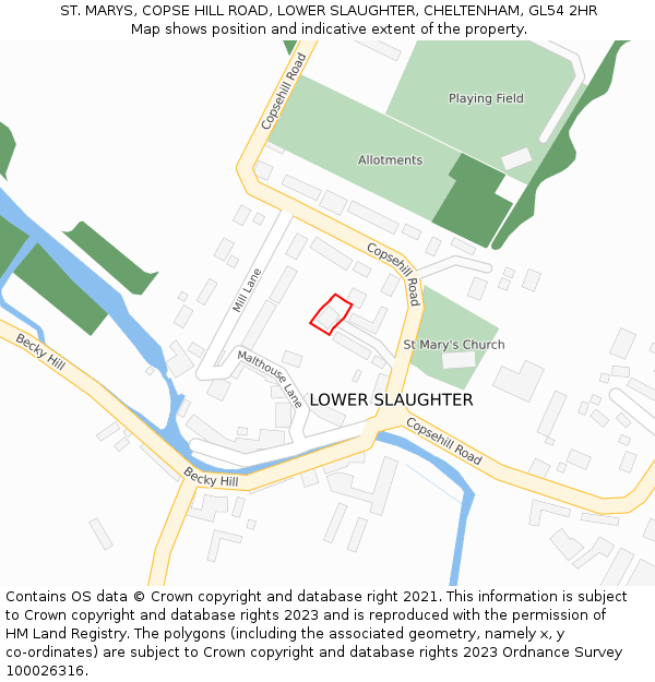 ST. MARYS, COPSE HILL ROAD, LOWER SLAUGHTER, CHELTENHAM, GL54 2HR: Location map and indicative extent of plot