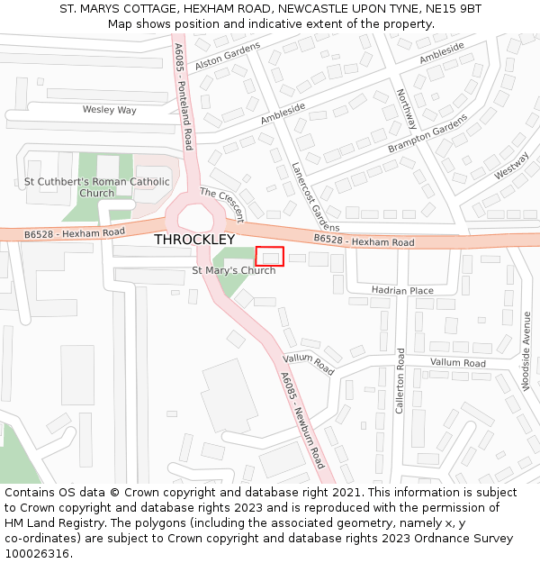 ST. MARYS COTTAGE, HEXHAM ROAD, NEWCASTLE UPON TYNE, NE15 9BT: Location map and indicative extent of plot