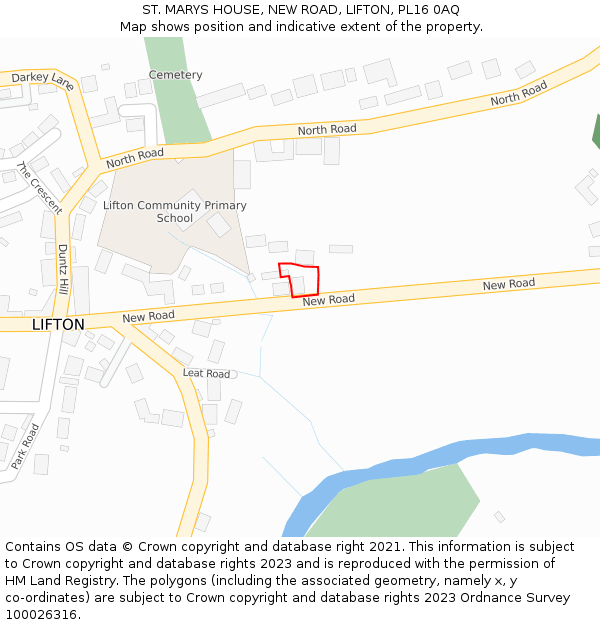 ST. MARYS HOUSE, NEW ROAD, LIFTON, PL16 0AQ: Location map and indicative extent of plot