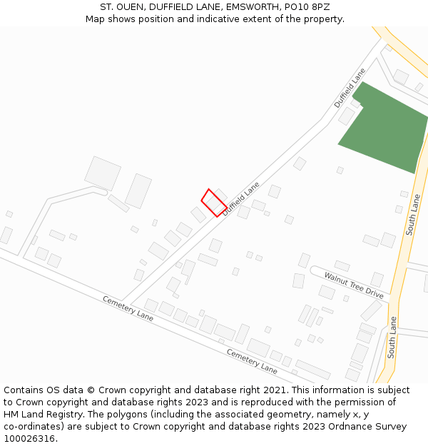 ST. OUEN, DUFFIELD LANE, EMSWORTH, PO10 8PZ: Location map and indicative extent of plot