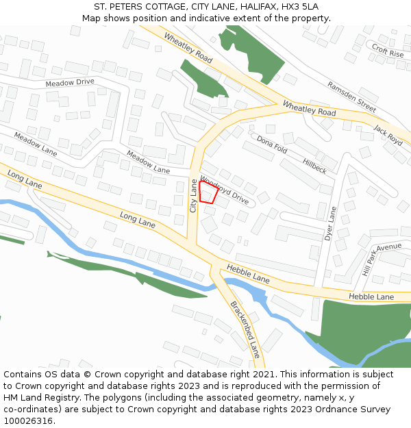 ST. PETERS COTTAGE, CITY LANE, HALIFAX, HX3 5LA: Location map and indicative extent of plot