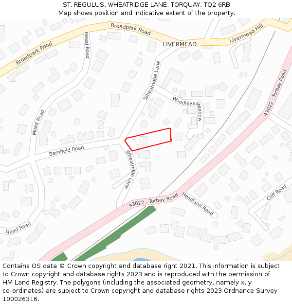 ST. REGULUS, WHEATRIDGE LANE, TORQUAY, TQ2 6RB: Location map and indicative extent of plot