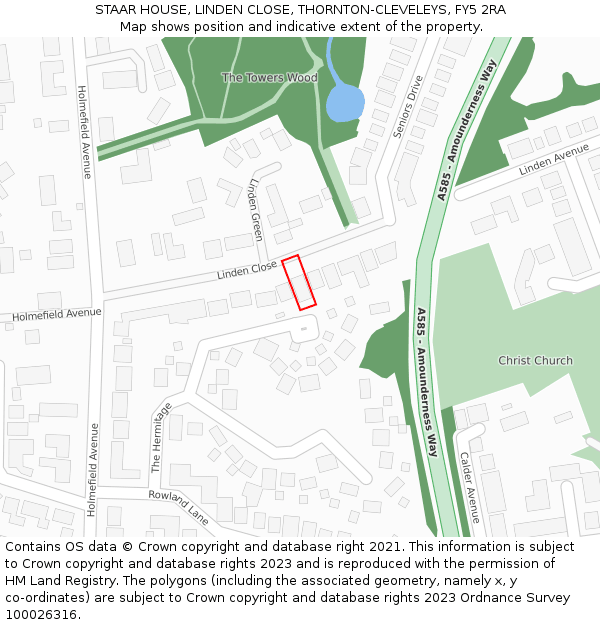 STAAR HOUSE, LINDEN CLOSE, THORNTON-CLEVELEYS, FY5 2RA: Location map and indicative extent of plot