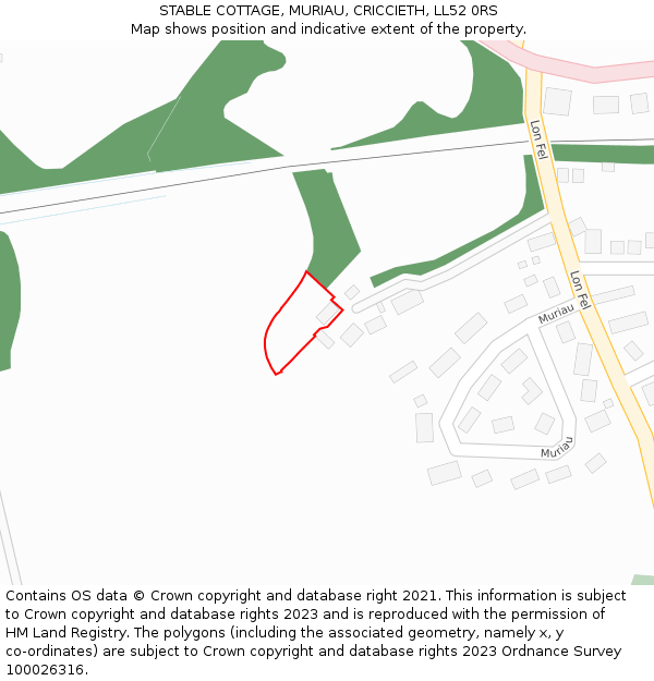 STABLE COTTAGE, MURIAU, CRICCIETH, LL52 0RS: Location map and indicative extent of plot