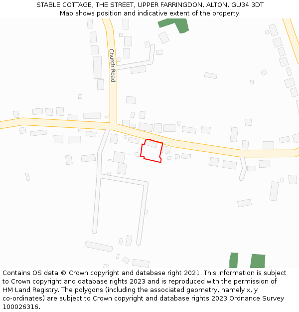 STABLE COTTAGE, THE STREET, UPPER FARRINGDON, ALTON, GU34 3DT: Location map and indicative extent of plot