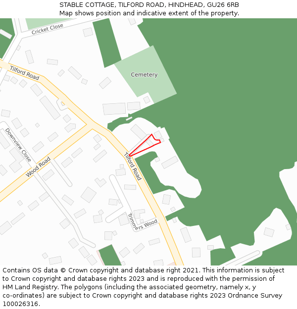 STABLE COTTAGE, TILFORD ROAD, HINDHEAD, GU26 6RB: Location map and indicative extent of plot