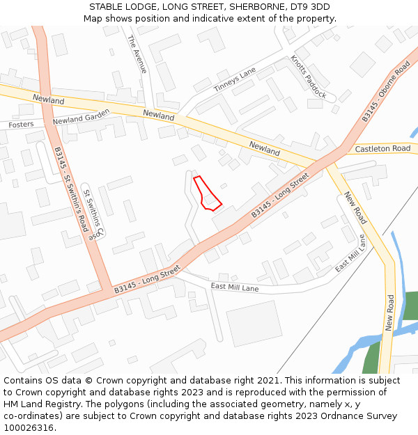 STABLE LODGE, LONG STREET, SHERBORNE, DT9 3DD: Location map and indicative extent of plot