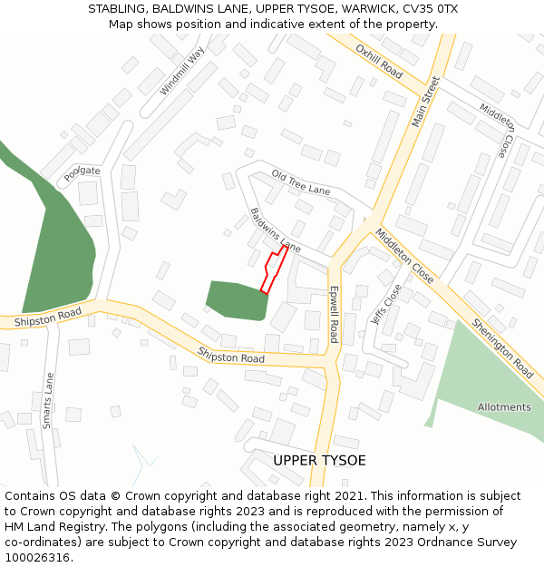 STABLING, BALDWINS LANE, UPPER TYSOE, WARWICK, CV35 0TX: Location map and indicative extent of plot
