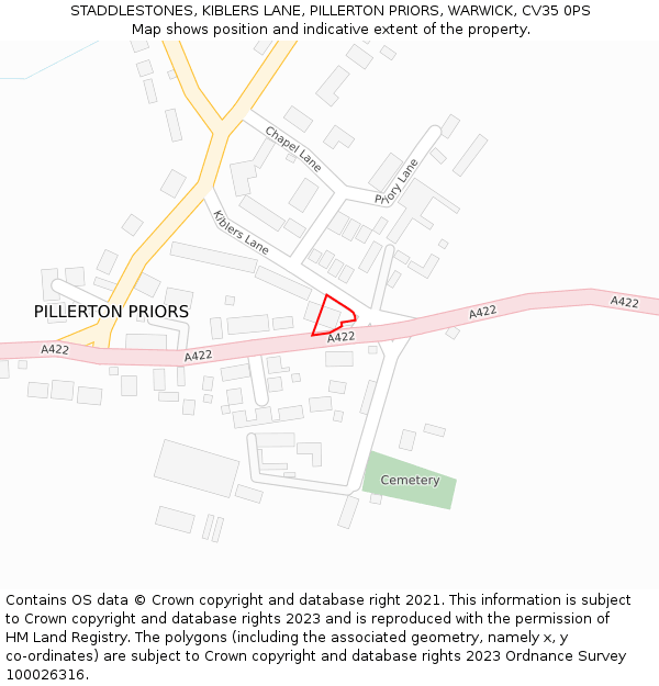 STADDLESTONES, KIBLERS LANE, PILLERTON PRIORS, WARWICK, CV35 0PS: Location map and indicative extent of plot