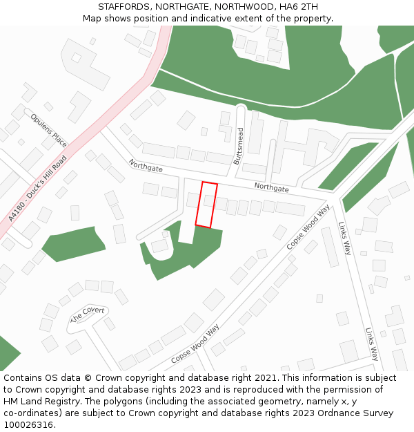 STAFFORDS, NORTHGATE, NORTHWOOD, HA6 2TH: Location map and indicative extent of plot
