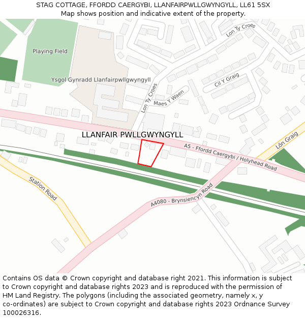 STAG COTTAGE, FFORDD CAERGYBI, LLANFAIRPWLLGWYNGYLL, LL61 5SX: Location map and indicative extent of plot