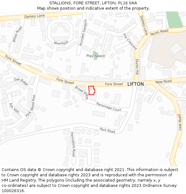 STALLIONS, FORE STREET, LIFTON, PL16 0AA: Location map and indicative extent of plot