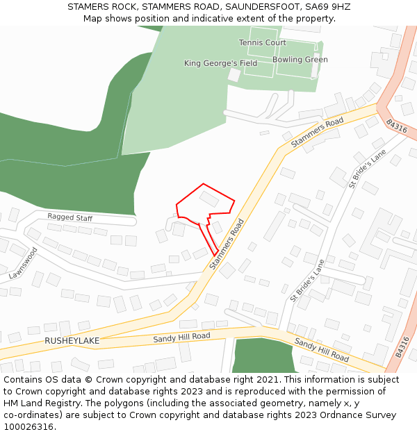 STAMERS ROCK, STAMMERS ROAD, SAUNDERSFOOT, SA69 9HZ: Location map and indicative extent of plot