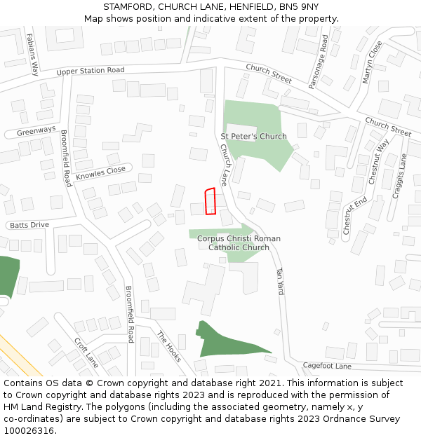 STAMFORD, CHURCH LANE, HENFIELD, BN5 9NY: Location map and indicative extent of plot