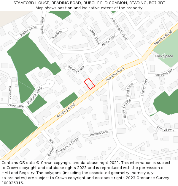 STAMFORD HOUSE, READING ROAD, BURGHFIELD COMMON, READING, RG7 3BT: Location map and indicative extent of plot