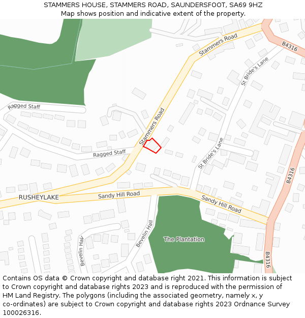 STAMMERS HOUSE, STAMMERS ROAD, SAUNDERSFOOT, SA69 9HZ: Location map and indicative extent of plot