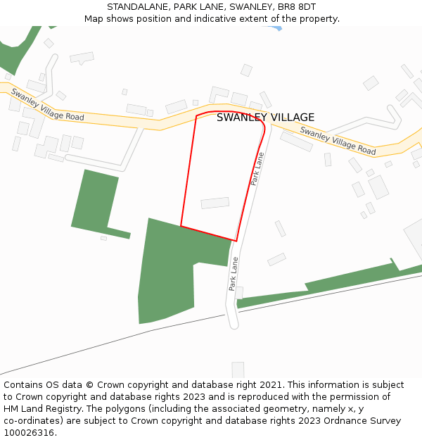 STANDALANE, PARK LANE, SWANLEY, BR8 8DT: Location map and indicative extent of plot