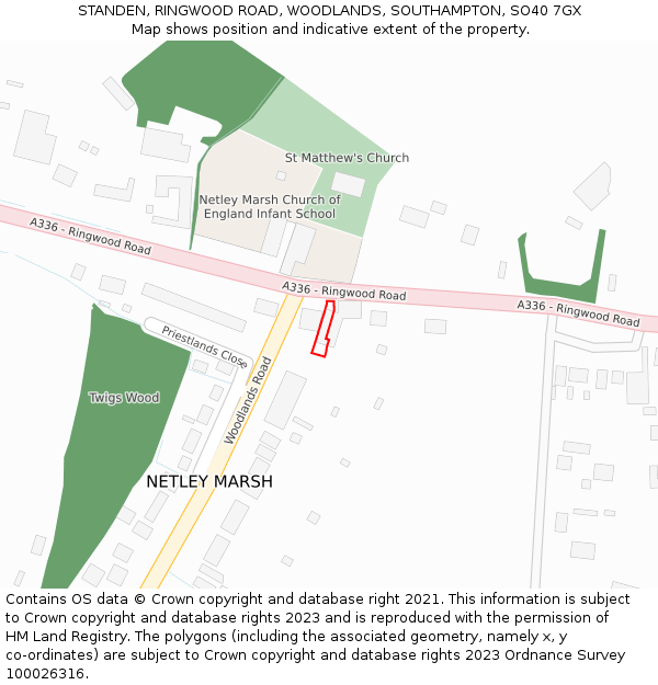 STANDEN, RINGWOOD ROAD, WOODLANDS, SOUTHAMPTON, SO40 7GX: Location map and indicative extent of plot