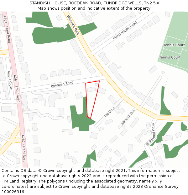 STANDISH HOUSE, ROEDEAN ROAD, TUNBRIDGE WELLS, TN2 5JX: Location map and indicative extent of plot