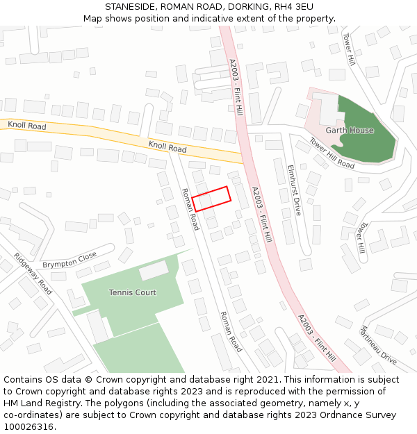 STANESIDE, ROMAN ROAD, DORKING, RH4 3EU: Location map and indicative extent of plot