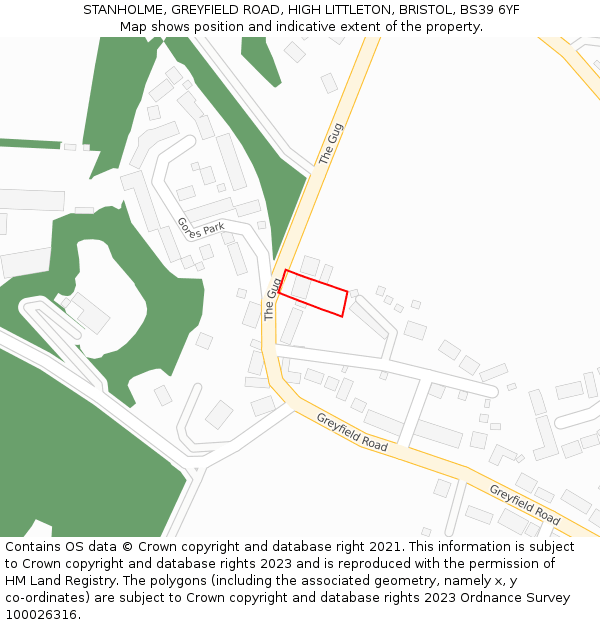 STANHOLME, GREYFIELD ROAD, HIGH LITTLETON, BRISTOL, BS39 6YF: Location map and indicative extent of plot