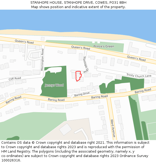 STANHOPE HOUSE, STANHOPE DRIVE, COWES, PO31 8BH: Location map and indicative extent of plot