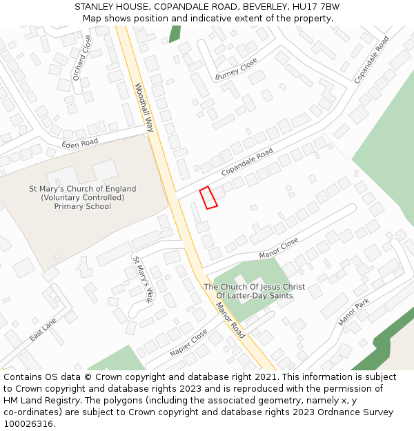 STANLEY HOUSE, COPANDALE ROAD, BEVERLEY, HU17 7BW: Location map and indicative extent of plot