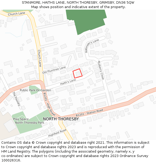STANMORE, HAITHS LANE, NORTH THORESBY, GRIMSBY, DN36 5QW: Location map and indicative extent of plot