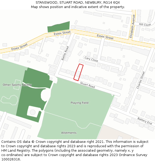 STANSWOOD, STUART ROAD, NEWBURY, RG14 6QX: Location map and indicative extent of plot