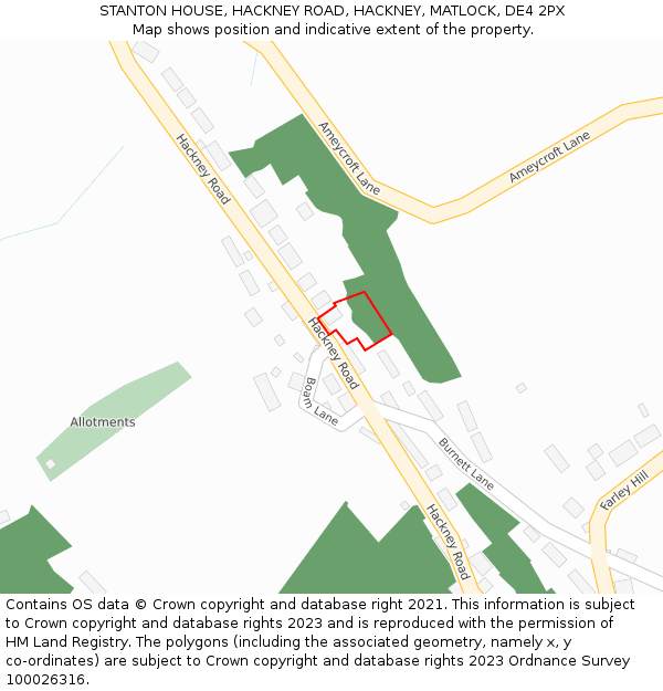 STANTON HOUSE, HACKNEY ROAD, HACKNEY, MATLOCK, DE4 2PX: Location map and indicative extent of plot