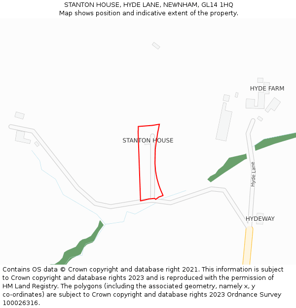 STANTON HOUSE, HYDE LANE, NEWNHAM, GL14 1HQ: Location map and indicative extent of plot