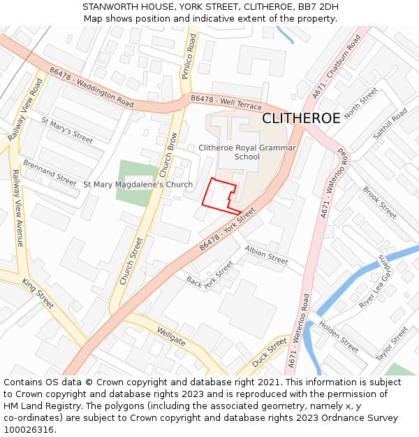 STANWORTH HOUSE, YORK STREET, CLITHEROE, BB7 2DH: Location map and indicative extent of plot