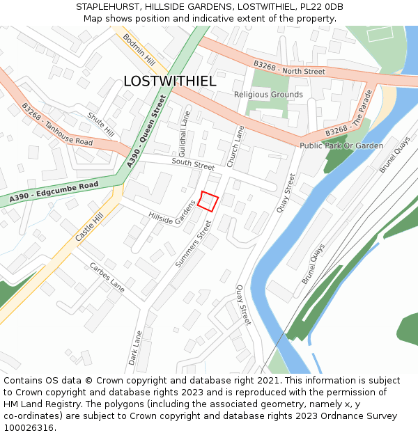 STAPLEHURST, HILLSIDE GARDENS, LOSTWITHIEL, PL22 0DB: Location map and indicative extent of plot