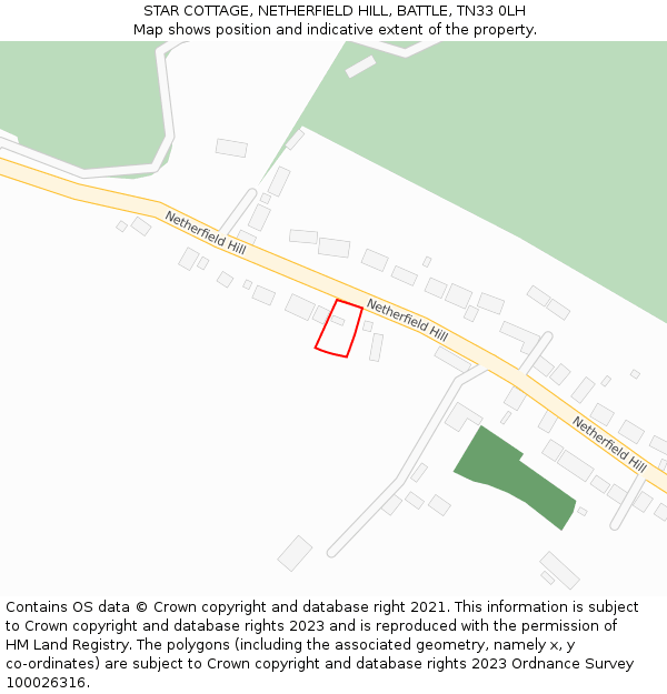 STAR COTTAGE, NETHERFIELD HILL, BATTLE, TN33 0LH: Location map and indicative extent of plot