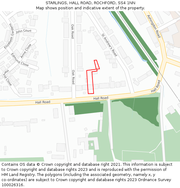 STARLINGS, HALL ROAD, ROCHFORD, SS4 1NN: Location map and indicative extent of plot