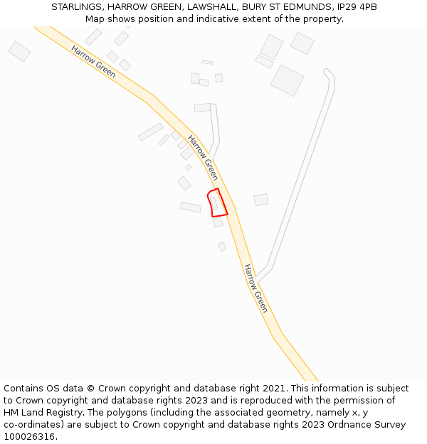 STARLINGS, HARROW GREEN, LAWSHALL, BURY ST EDMUNDS, IP29 4PB: Location map and indicative extent of plot