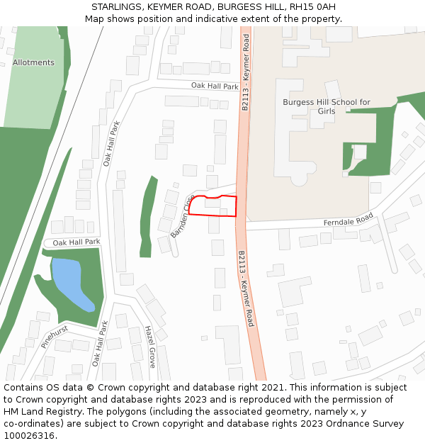 STARLINGS, KEYMER ROAD, BURGESS HILL, RH15 0AH: Location map and indicative extent of plot